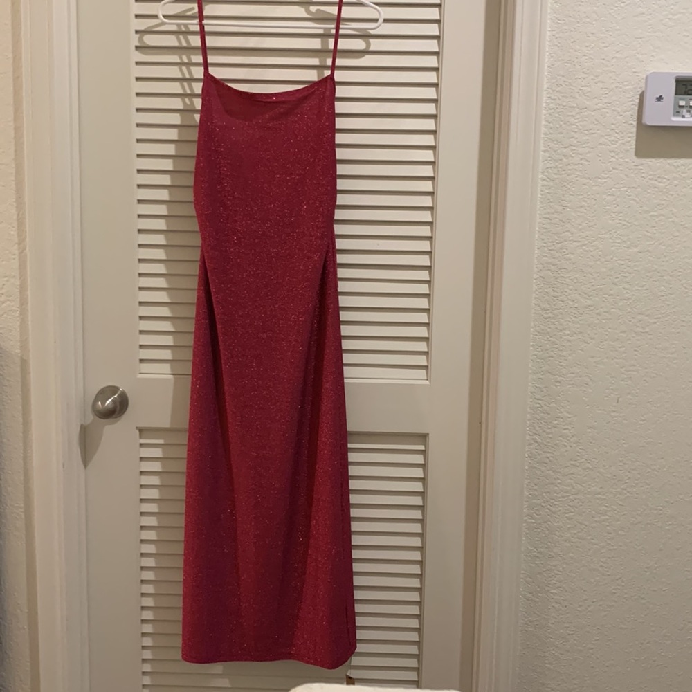 Reformation Breslin Body Con Low Back Formal Midi Dress in Hot Pink Sparkle Sz M - Picture 4 of 12